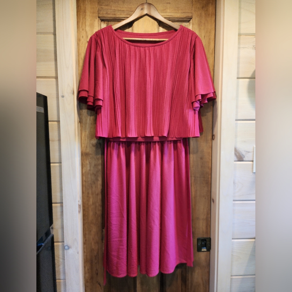 Vintage Fuchsia Semi Sheer Midi Dress